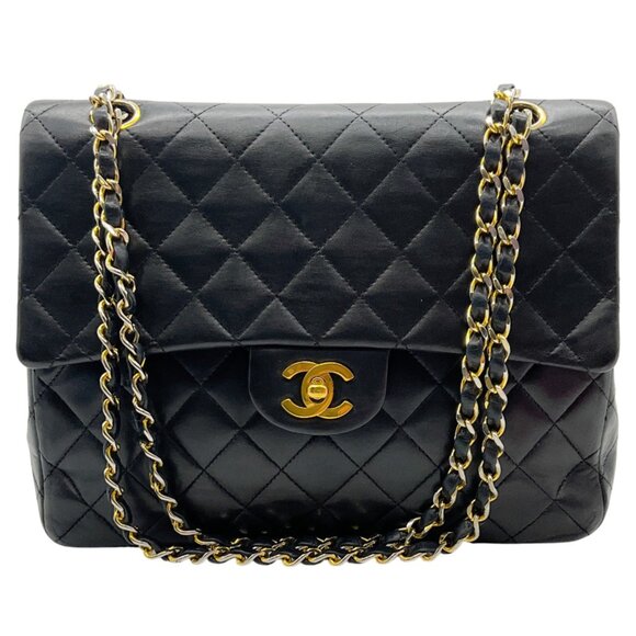 Chanel Vintage 1980's Black Leather Classic Square Double Flap Bag - Picture 1 of 11